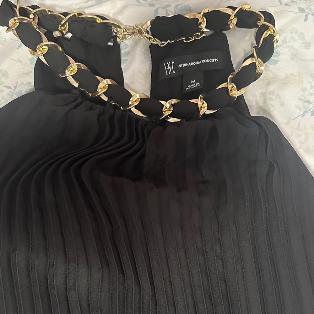 INC International Concepts Black Dress with Gold Chain Accent